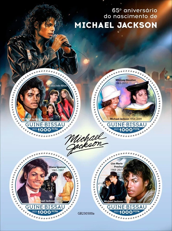 Estampillas Michael Jackson Whitney Houston Princesa Diana MNH 2023 Guinea-Bissau M/S Foto 1 de 1