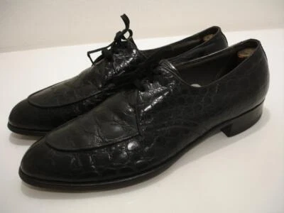 Men's 10.5 C Florsheim Imperial Split Toe Black Alligator Shoes Oxford Vtg 1950s - Image 1 of 4