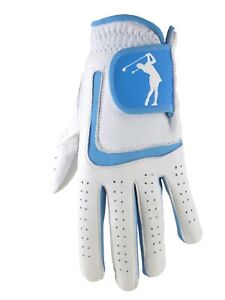 Ladies 100% Super Soft Cabretta Leather Golf Glove With Blue Lycra
