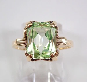 Emerald Cut Lab Created Peridot Diamond Women Wedding Ring 14K Rose Gold Plated - Picture 1 of 5