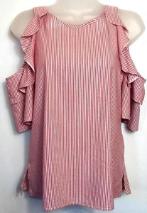 NEW C&A CLOCKHOUSE 🌺 PINK WHITE LUREX COLD SHOULDER TOP 🌺SIZE 6 OR 8 # 1223* - Picture 1 of 2