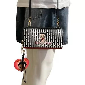 Betty Boop Womens Wallet Wristlet Crossbody Bag Black Cellphone Holds L Zip NWT - Picture 1 of 20