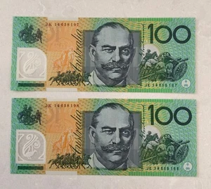 JK 14 R622bl $100 last prefix, Stevens/Parkinson pair in UNC Australiabank note - Picture 1 of 3