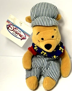 Mini Bean Bag Choo Choo Pooh 8” Disney Store Theme Parks Winnie Plush Bear Toy - Picture 1 of 16