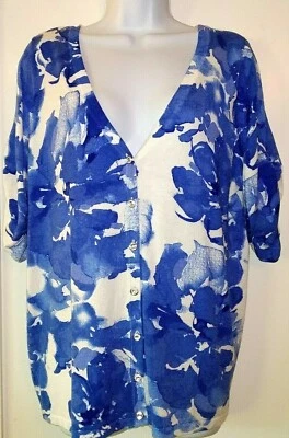 INC INTERNATIONAL CONCEPT - 0X Cárdigan tejido elástico rayón floral blanco con azul Foto 1 de 4