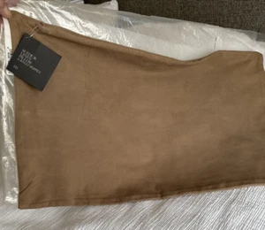 Restoration Hardware Reversible Suede and Linen Lumbar Pillow Cover Camel 13x21" - Picture 1 of 5