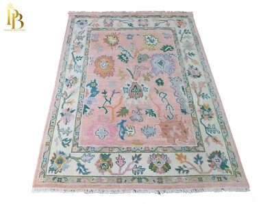 Oushak Exquisite Pink/Cream Hand-knotted Finest woolen rugs for living room - Image 1 of 4