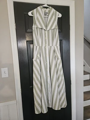 Vestido Vintage Diseños Conejo Rayas 100% Algodón Cuello Verde y Blanco Talla 10 Foto 1 de 4