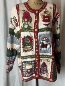 Vestido Vintage Granero Feo Navidad Suéter Cárdigan Talla 2XL Apliques Bordados - Imagen 1 de 9