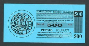 ESLOVENIA 500 Tolarjev 1997 UNC Asociación Numismática de Eslovenia EDICIÓN PRIVADA - Imagen 1 de 2