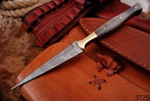 Custom Double-Edged Military Damascus steel Dagger boot Knife Camel Bone Handle - Picture 1 of 8