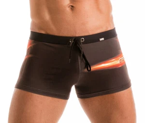 Geronimo Mens Swimwear Square Cut Boxer Trunks Swim Suit Black 1911b1 - Picture 1 of 5