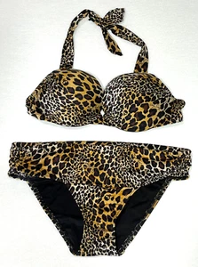 Victoria Secret Bikini 34 B Push Up Bottom S Leopard Print Skull Very Sexy Swim - Picture 1 of 12