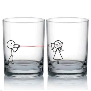 Human Touch Set of 2 Rocks Glasses Valentine's Couple Hearts 4" Ocean Thailand - Picture 1 of 3