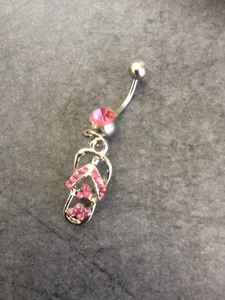 Piercing Ombligo Acero Inoxidable Hypoallergie Estrás Chancla Rosa - Imagen 1 de 1