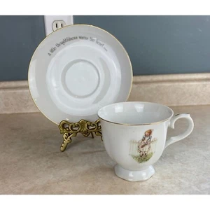 1975 HOLLY HOBBIE TEA CUP & SAUCER GIRL HOLDING ROSE JAPAN - Picture 1 of 8
