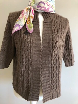 ❤️❤️$17& Impresionante Cárdigan Kenar Marrón 100% Cachemira Tejido con Cable LM Abierto Foto 1 de 4