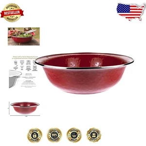 Stainless Steel Rimmed 4qt Solid Red Enamel Serving Bowl for Stylish Dining - Picture 1 of 6