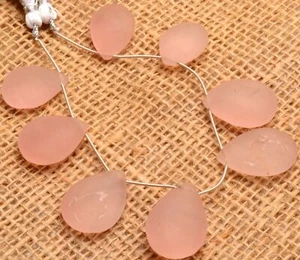 Natural Gem Rose Quartz Rough Unpolished 24x18 to 30x21 mm Pear Bead Strand 9" - Picture 1 of 6