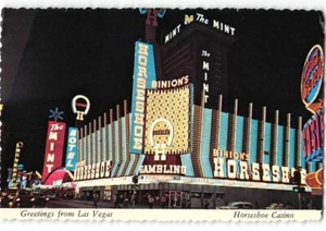 LAS VEGAS, NEVADA Night Scene HORSESHOE CASINO Neon 4x6 1972 Vintage Postcard - Imagen 1 de 2