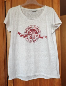 T-Shirt, weiß, roter Druck, Ausbrenner Stoff, Kurzarm, Größe 44/46, Blue Motion - Bild 1 von 4