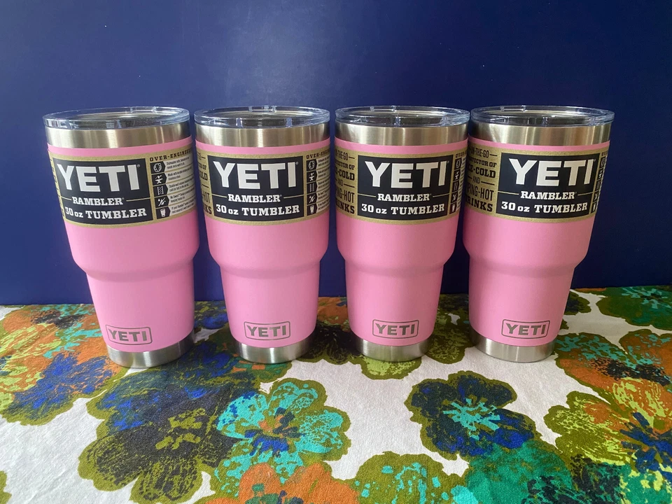 Set of 4 YETI Rambler 30oz Tumbler Magslider Lid Power Pink w Sticker/Tags