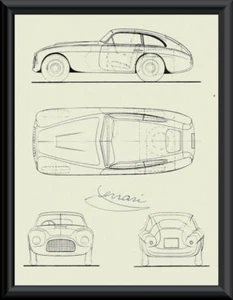 Enzo Ferrari Autogramm Nachdruck Diagramm von Ferrari 166 auf feinem Leinenpapier P070 - Bild 1 von 1