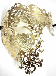 Gold Phantom Laser Cut Venetian Mask Masquerade Metal Men Filigree - Picture 1 of 3