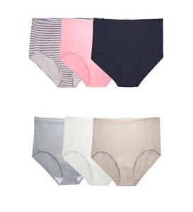 Fit for Me Womens Plus Comfort Covered Cotton Assorted Brief Underwear, 6 Pack - Picture 1 of 2