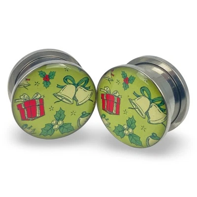 Par de plugues de imagem temáticos de Natal parafuso no estilo 2 medidores feriado - Imagem 1 de 4