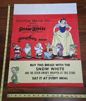 PÓSTER ORIGINAL 1938 BLANCANIEVES Y LOS SIETE ENANITOS PROMOCIÓN DE PELÍCULA DAYTON PAN 7 Foto 1 de 4