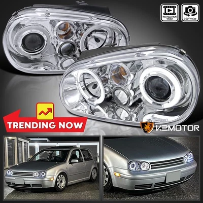Fits 1999-2006 Volkswagen VW Golf MK4 GTI LED Halo Projector Headlights Lamps Foto 1 de 4