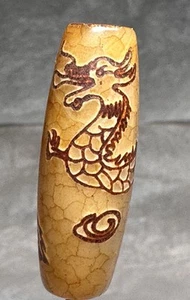Tibetan Old Agate Dragon Hooked Cloud DZI Bead, Dragon Scales, Silkworm Lines🔥 - Picture 1 of 11
