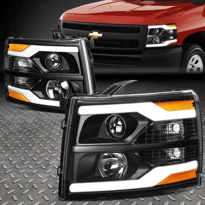 [DUAL LED DRL]PARA 07-14 CHEVY SILVERADO PROYECTOR FAROS LÁMPARAS NEGRO/ÁMBAR Foto 1 de 4