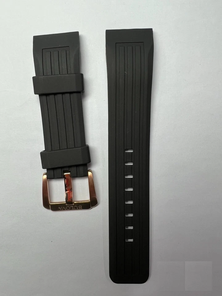 Correa de reloj Bulova para hombre correa de goma negra hebilla dorada correa de repuesto Foto 1 de 2