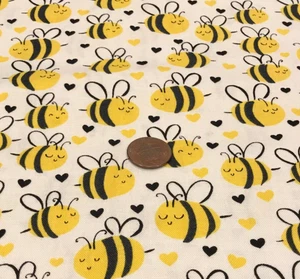 Yellow & Black on White *Bees*Hearts* Timeless Treasures * 100% Cotton * 8"x 22" - Picture 1 of 4