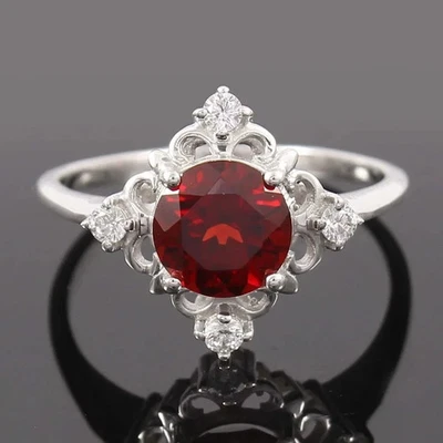 3.20Carat Round Cut Natural Ruby and Diamond Gemstone Ring Solid 14K White Gold - Image 1 of 4