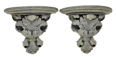 De Colección Ornamentado Estante Colgante de Pared Aplique Soporte Ménsula Hoja Azul Pintado a Mano Juego 2 Foto 1 de 4