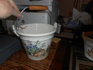 MINT NEW MAXCERA EASTER BUNNY RABBIT WHEEL BARREL CERAMIC BUCKET PLANTER BASKET - Picture 1 of 2