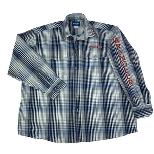 Camisa occidental Wrangler para hombre talla 2XL azul a cuadros manga larga manga deletreada - Imagen 1 de 9