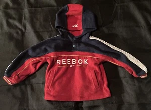 Vintage Reebok Spellout Logo Pullover Hooded Sweatshirt Red/Blue Boys Size 5 - Picture 1 of 11