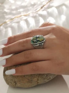 Silver Ring Infinity Indian Twisted Ring Faux Gemstone Set size Q - Picture 1 of 3