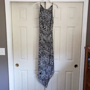 David Meister Paisley Asymmetrical Dress Womens Size 8 Black White Square Neck - Picture 1 of 7