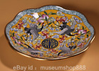 6.4" Old China Copper Cloisonne Dynasty Palace Crane Peach Flower Dish Plate