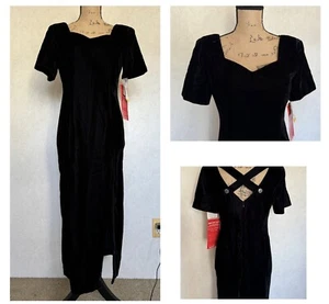 NEW JESSICA HOWARD Vintage 90s Velvet Black Dress Grunge Whimsigoth Fairy Y2k 6P - Picture 1 of 11