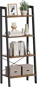Ladder 4-Tier Bookshelf Storage with Steel Frame Industrial Style Brown & Black - Picture 1 of 5