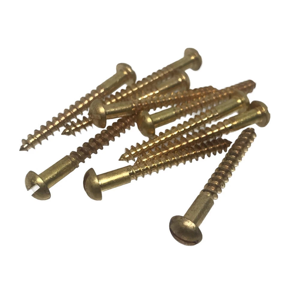 THUNDERFIX Brass Roundhead Slotted Wood Screws - 3.5mm x 30mm - 6 x 1 1/2" (Pack of 10)