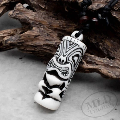 Collar de hueso colgante Tiki surfista programa de televisión estilo hawaiano - 2 colores marrón blanco Foto 1 de 4