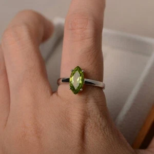 Green Peridot 925 Sterling Silver Marquise Ring Natural Gemstone Women Ring - Picture 1 of 5