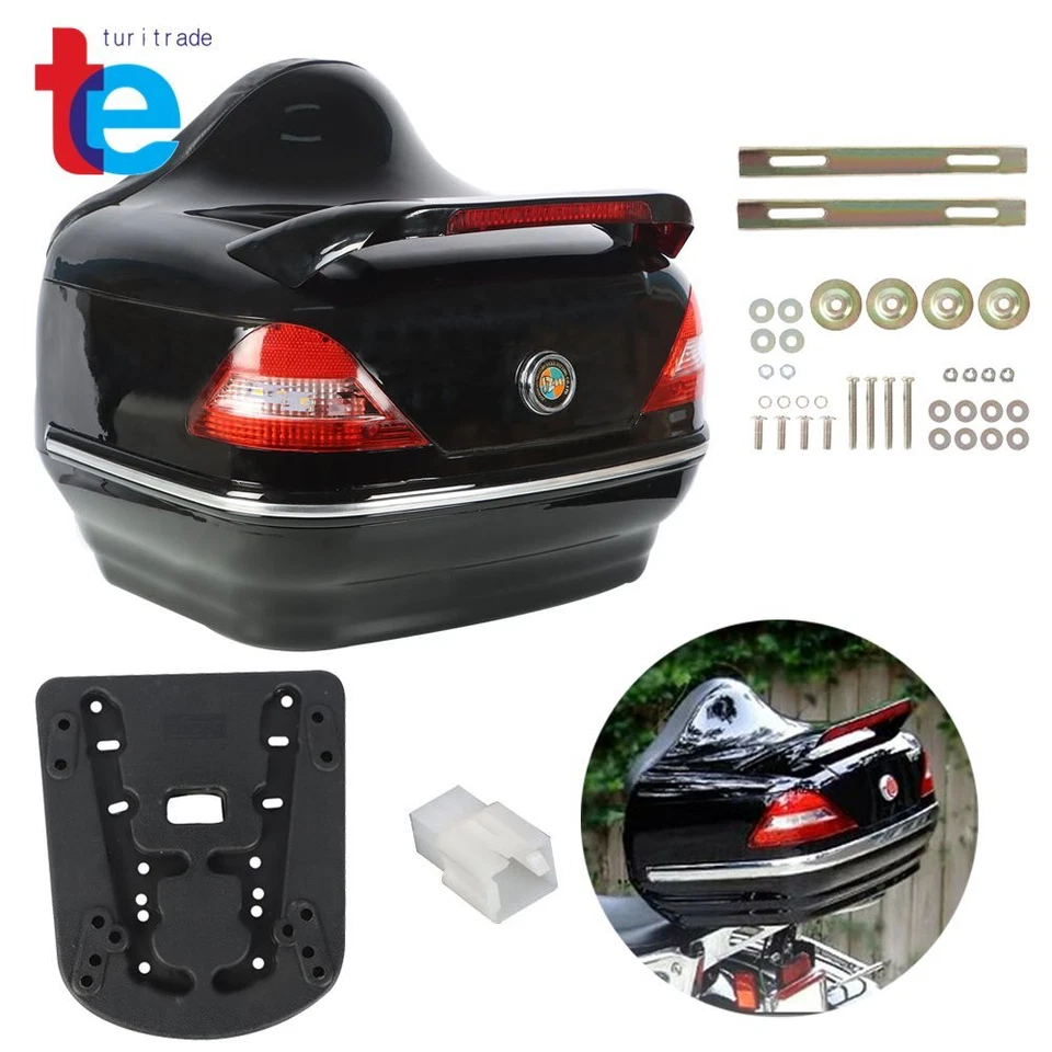 Black Universal  Motorcycle Tour Pack Trunk Luggage Tail Box Pack W/ Tail Light - Image 1 of 4